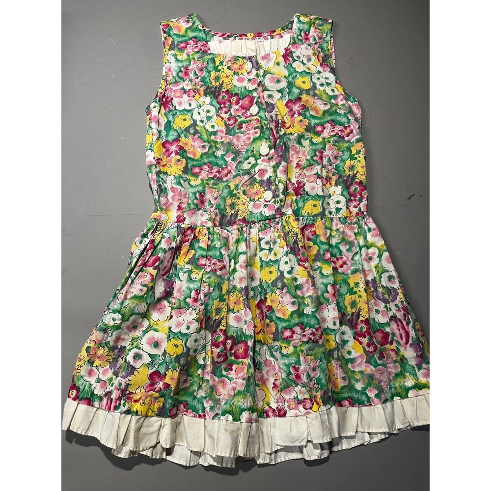 Vintage Rachel's Kids Girls Floral Sleeveless Dress Size 5 Multicolor Ruffle Hem